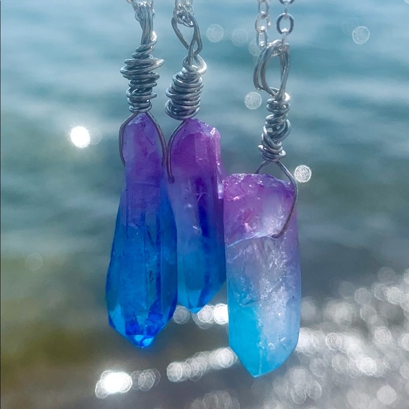 Hand Crafted Jewelry - Blue & Purple Natural Healing Quartz Necklace